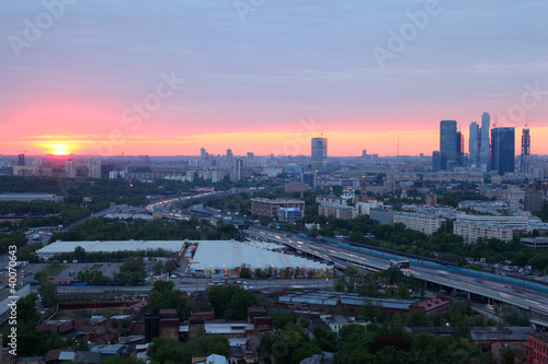 Sunset and panorama of city