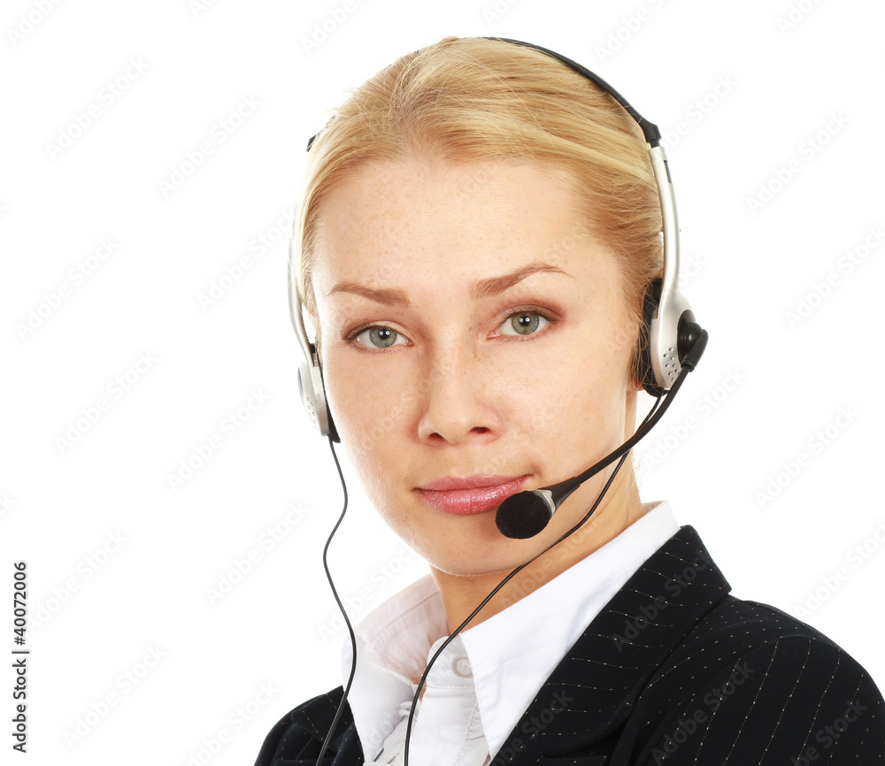 Beautiful business woman with headset. Call center Beautiful business woman with headset. Call center
