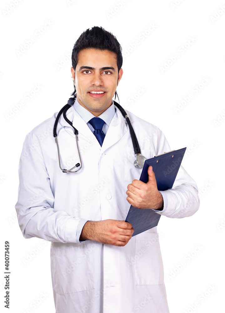 Male Doctor standing with folder, isolated on white background Male Doctor standing with folder, isolated on white background