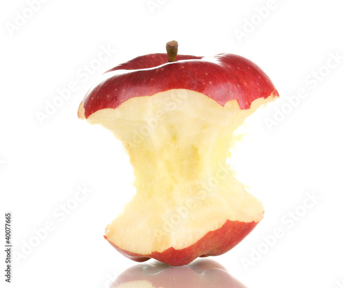 Red bitten apple isolated on white photo