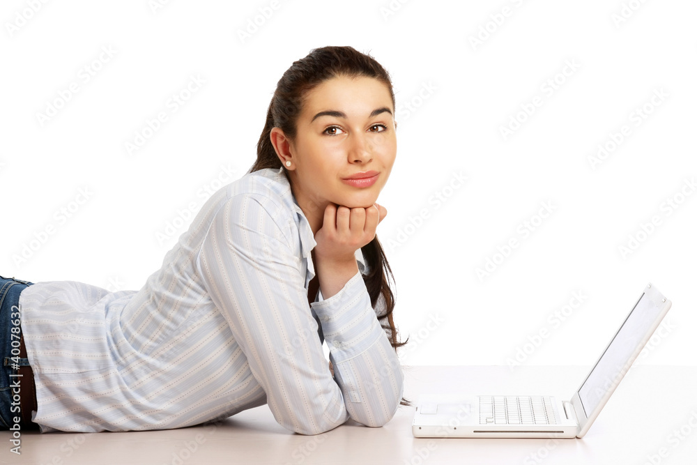 Portrait of a happy young business woman lying Portrait of a happy young business woman lying