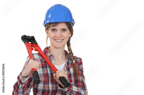 Woman with bolt cutters