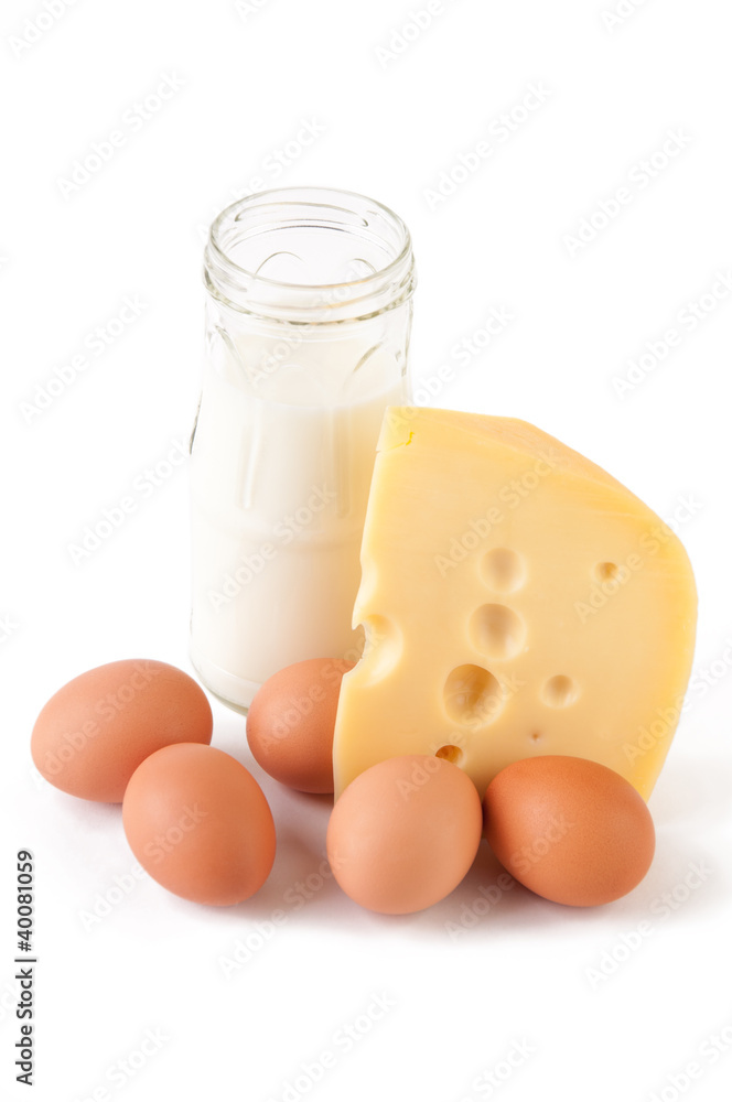 Dairy products, isolated over white Dairy products, isolated over white