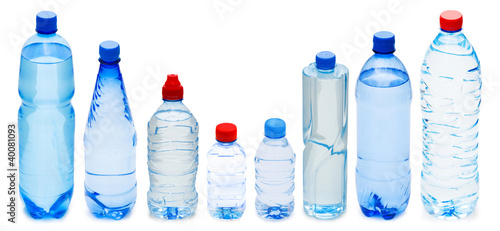 Many water bottles isolated on white