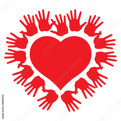 hands around a heart, abstract vector illustration