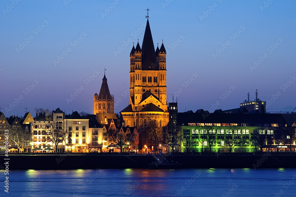 Evening view on Great St. Martin Church in Cologne