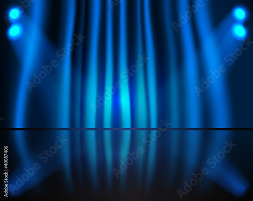 Lighting stage with blue curtain