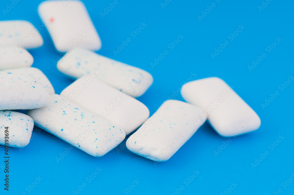 Chewing gums on blue Chewing gums on blue