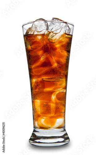 Cola in glass, isolated on white background