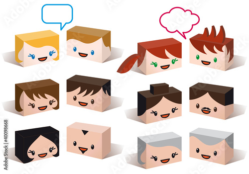3D avatar heads, vector people icon set