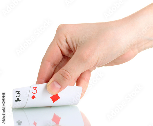 Cards and hand isolated on white