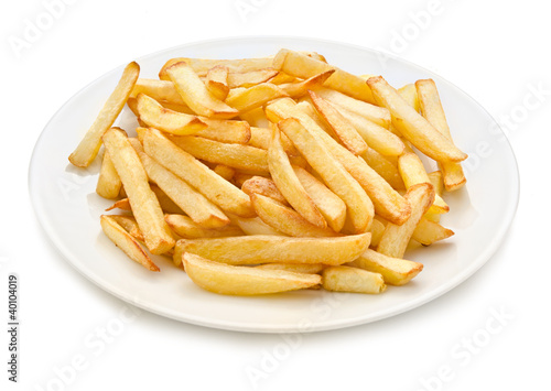 French fries on a plate isolated on white