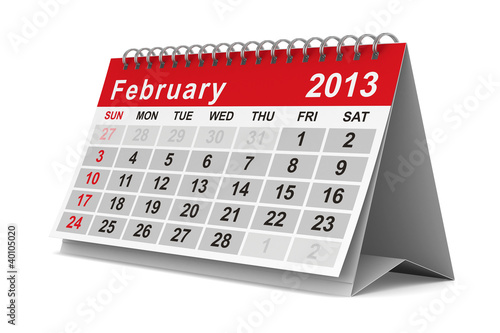2013 year calendar. Februar...