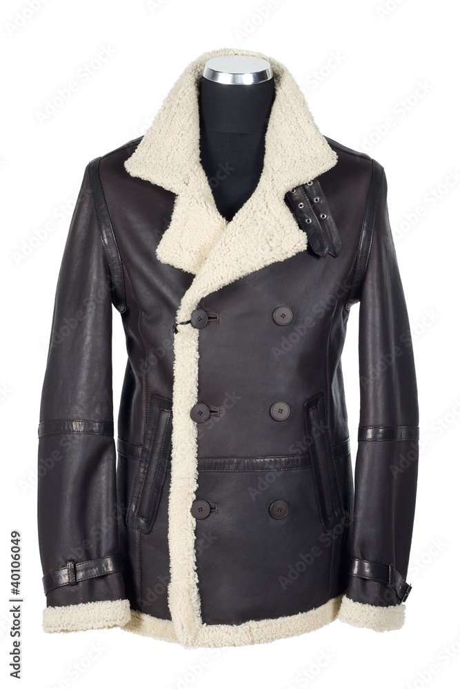 Man`s black sheepskin coat with fur, isolated Man`s black sheepskin coat with fur, isolated