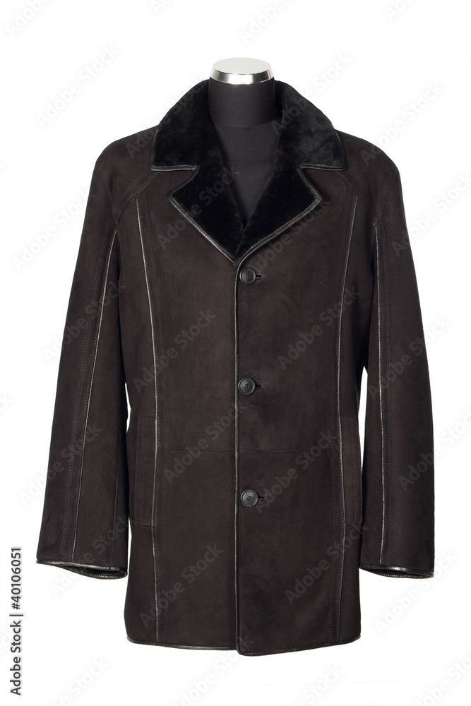 Man`s black sheepskin coat with fur, isolated Man`s black sheepskin coat with fur, isolated