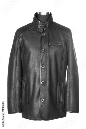 Man`s black leather jacket, isolated