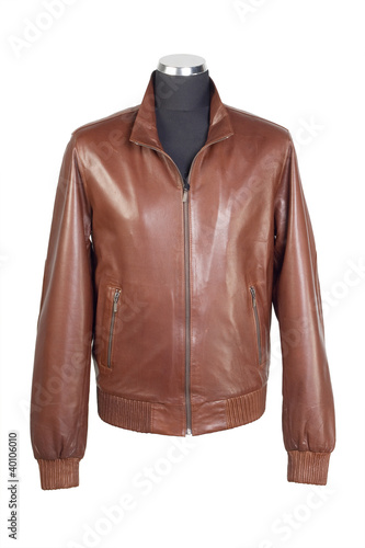 Man`s brown leather jacket, isolated