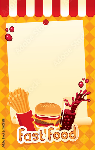 fast-food menu for burger, fries and cola