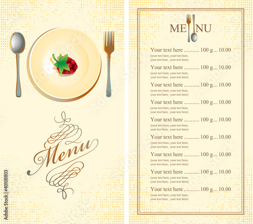 menu with raspberries on plate