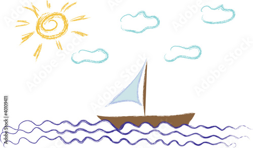 Little boat under a sun