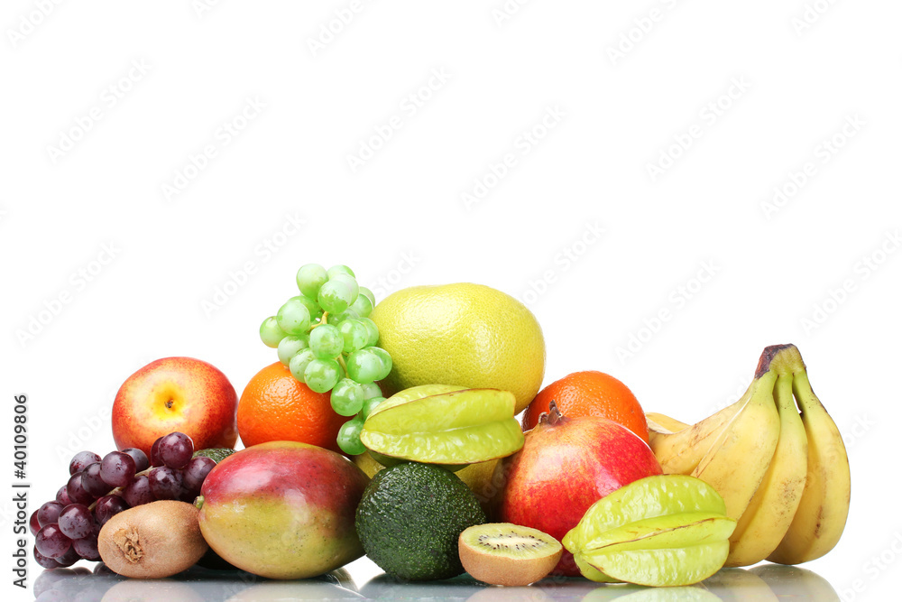 Assortment of exotic fruits isolated on white Assortment of exotic fruits isolated on white