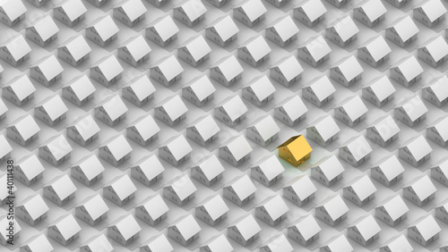 Render of a gold house between the silver houses