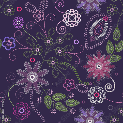 Decorative floral embroidery seamless background.