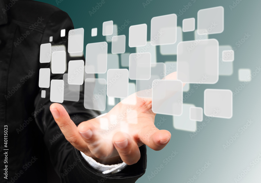 Businessman hand holding with streaming images Businessman hand holding with streaming images