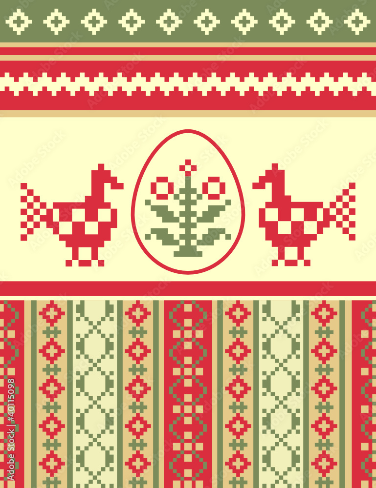 Easter card template folk embroidery Easter card template folk embroidery