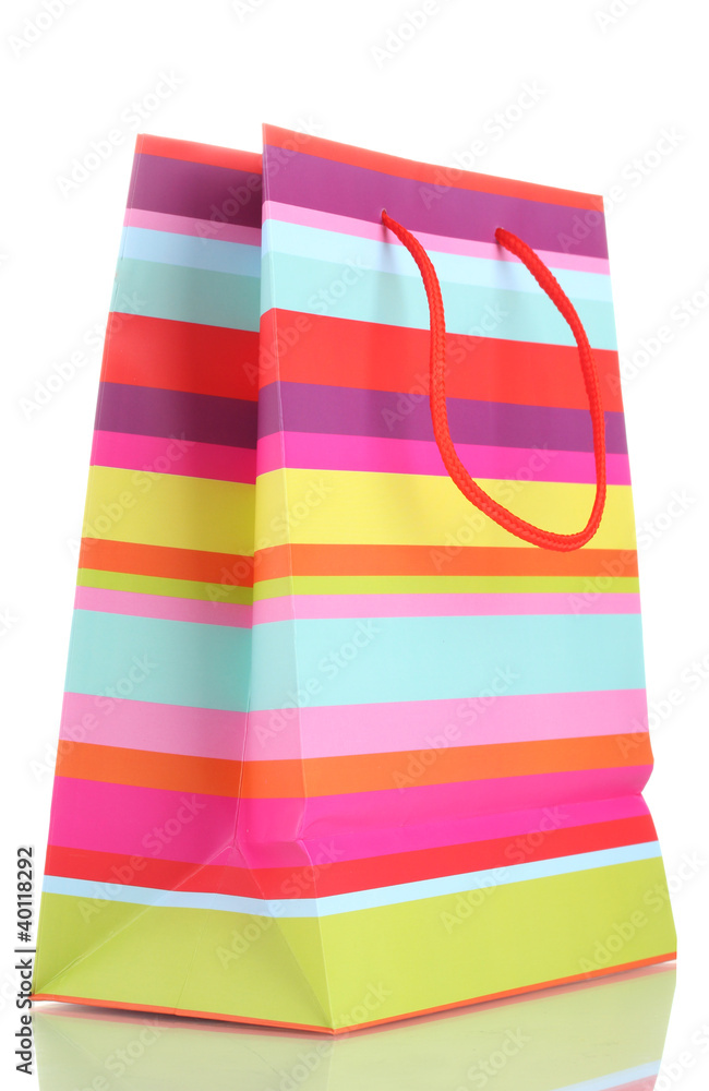 Striped gift bag isolated on white