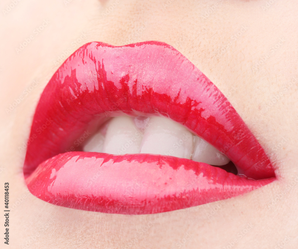 Fototapeta beautiful make up of glamour red gloss lips