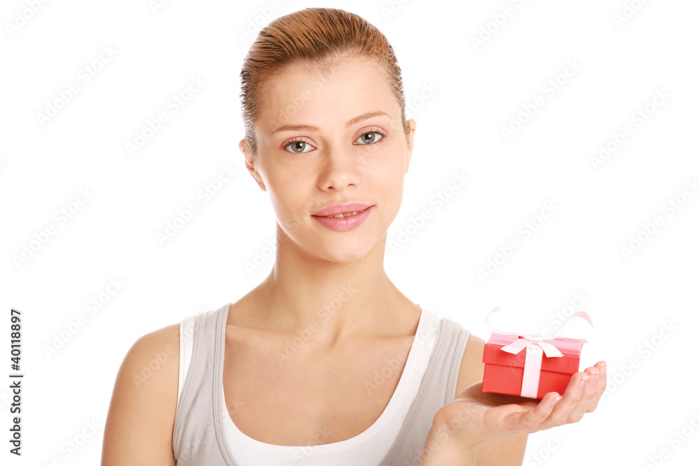 Beauty with christmas gift box Isolated on White background Beauty with christmas gift box Isolated on White background
