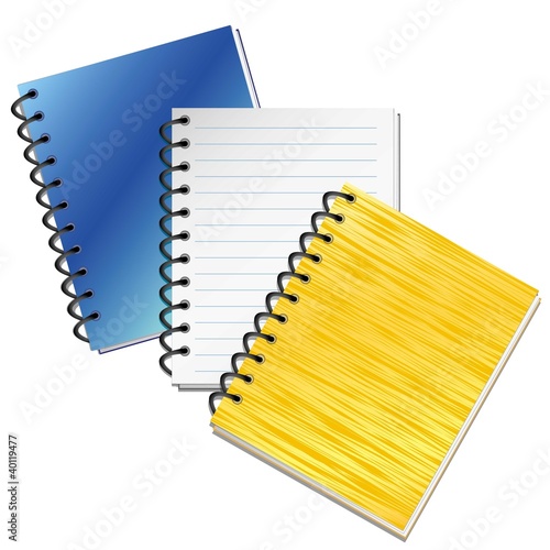 three notebook isolated on white background
