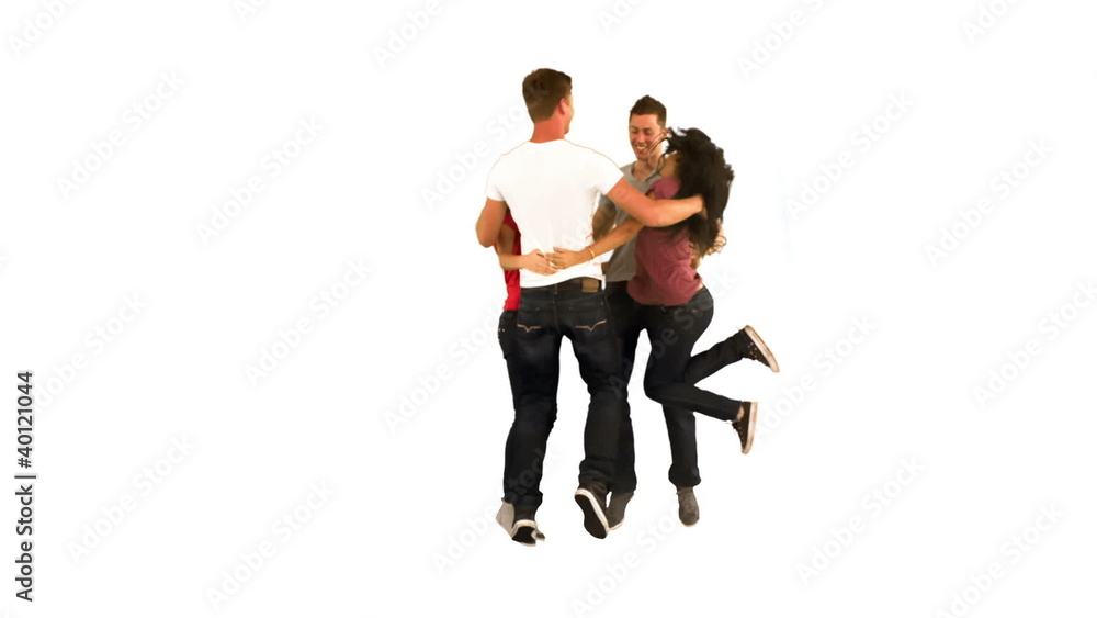 Group of friends celebrating in slow motion Group of friends celebrating in slow motion