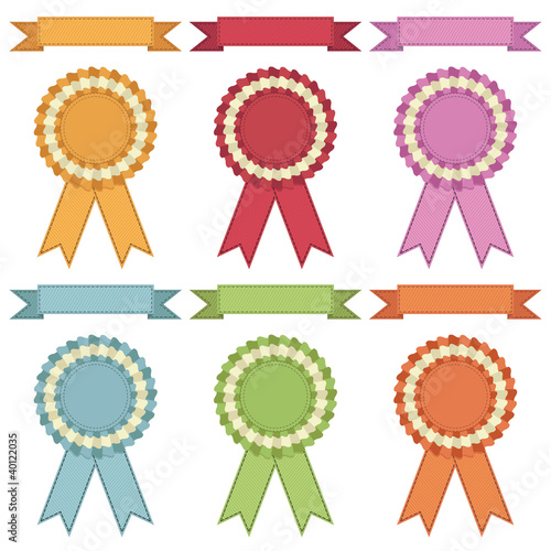 ribbon and rosette decorations vector bright color clipart with copy space isolated on white