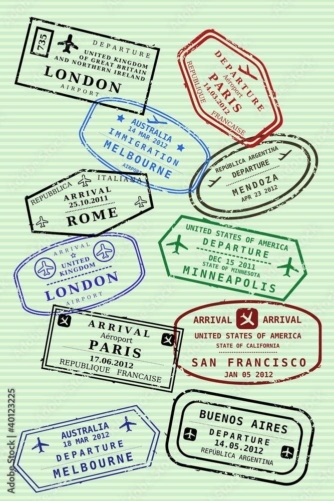 Passport page. International business travel concept.
