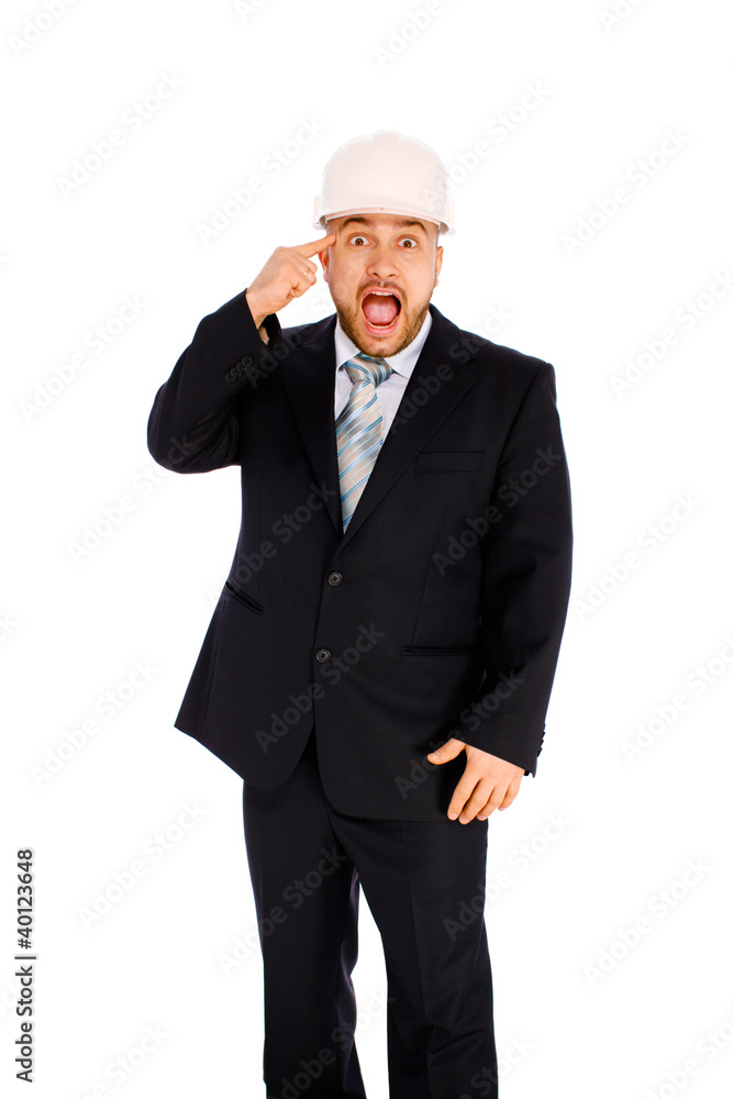 Engineer in the helmet on a white background Engineer in the helmet on a white background
