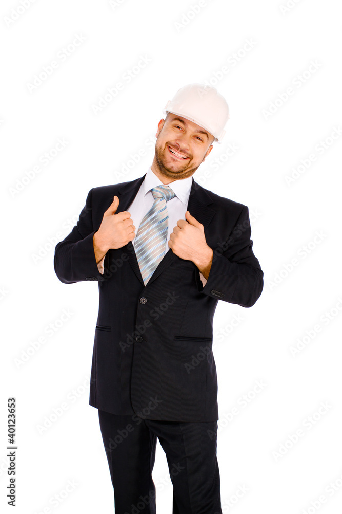 Engineer in the helmet on a white background Engineer in the helmet on a white background