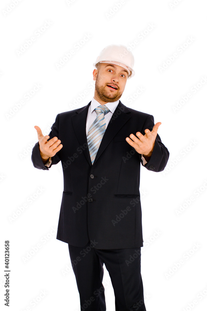 Engineer in the helmet on a white background Engineer in the helmet on a white background