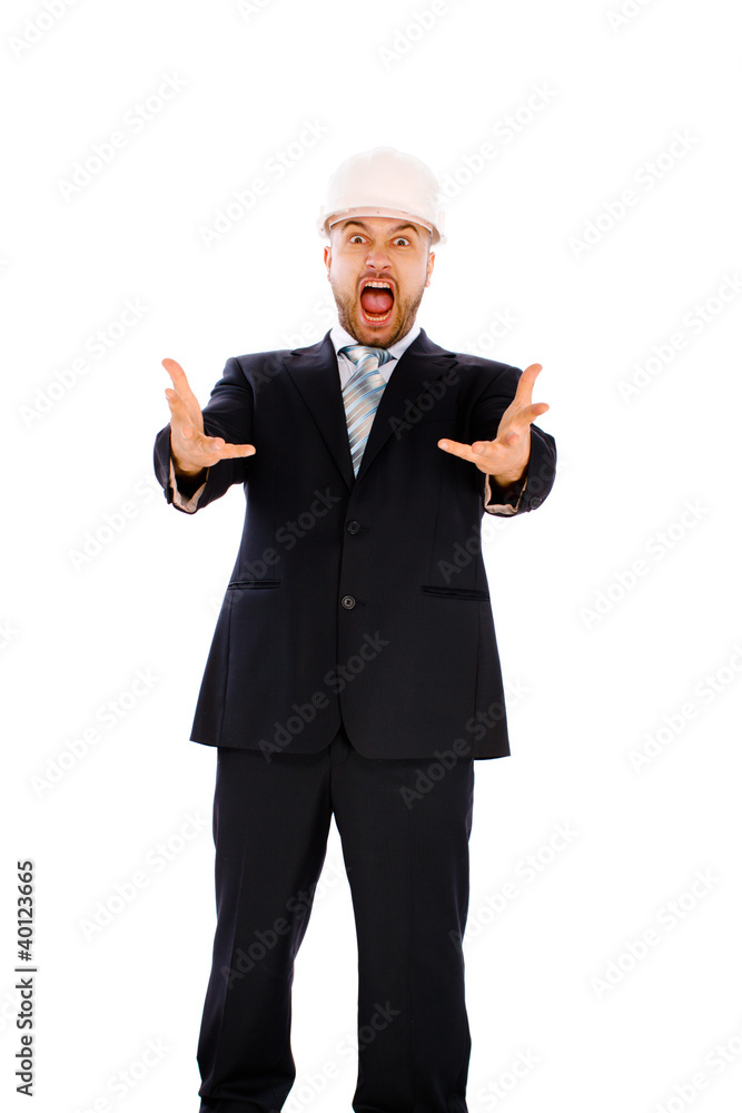 Engineer in the helmet on a white background Engineer in the helmet on a white background