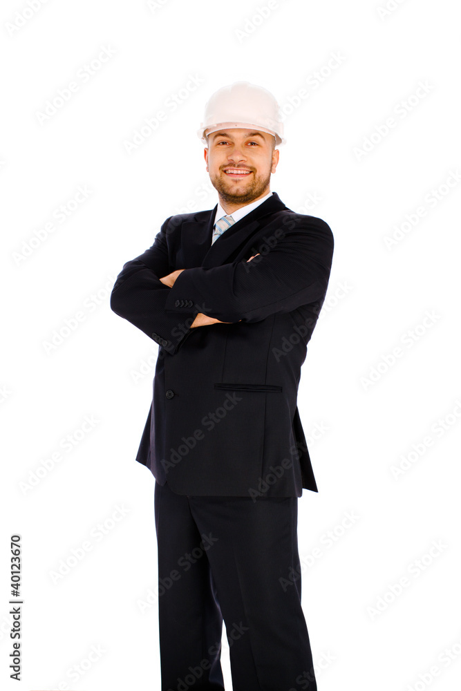 Engineer in the helmet on a white background Engineer in the helmet on a white background