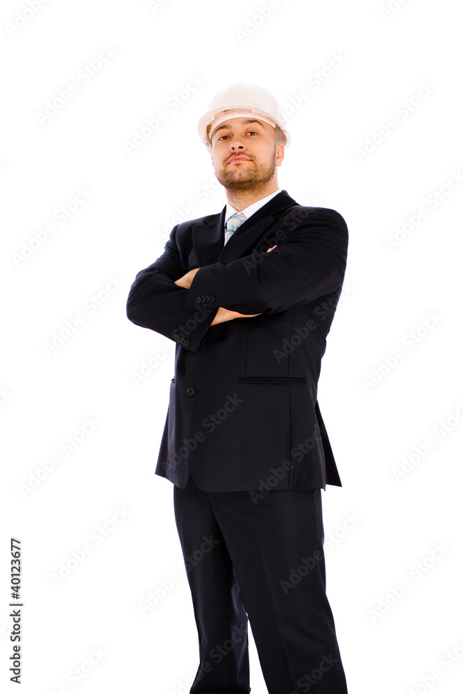 Engineer in the helmet on a white background Engineer in the helmet on a white background