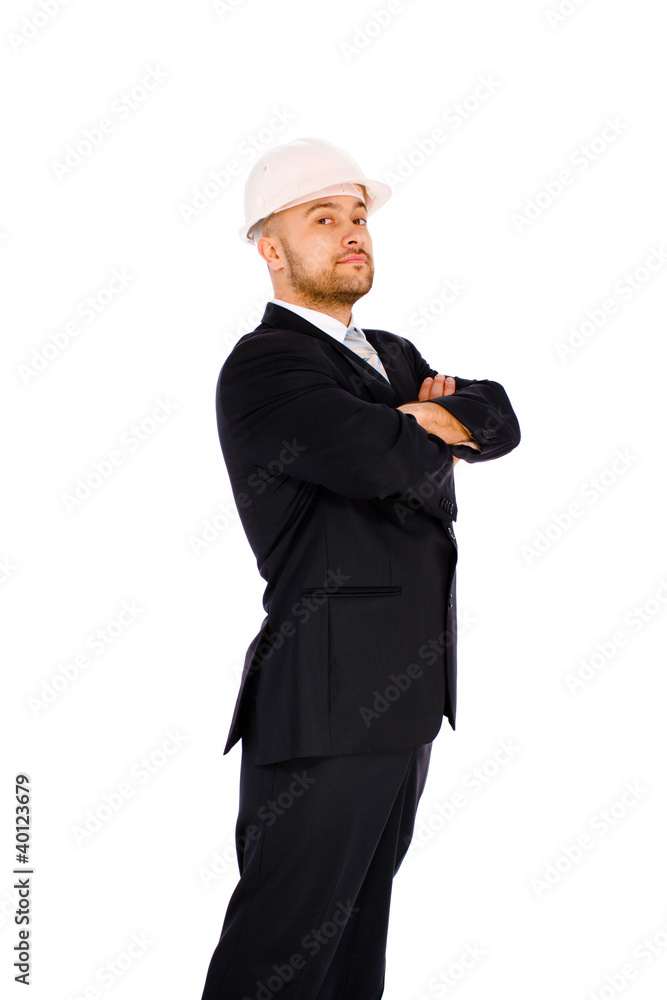 Engineer in the helmet on a white background Engineer in the helmet on a white background