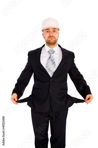 Engineer in the helmet on a white background