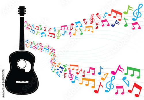 colorful note floating from guitar