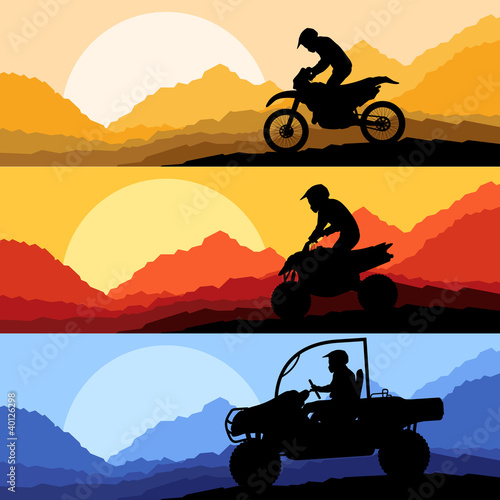 All terrain and sport motorbike riders motorcycle silhouettes