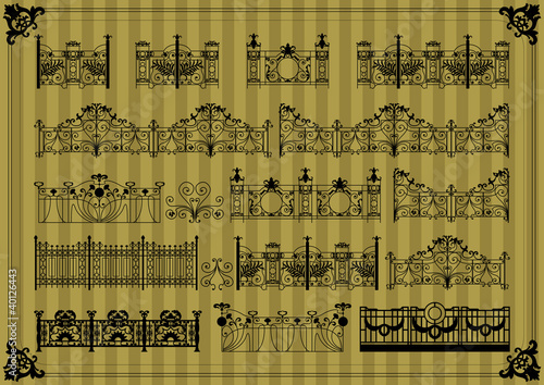 Vintage gate and street fence illustration collection