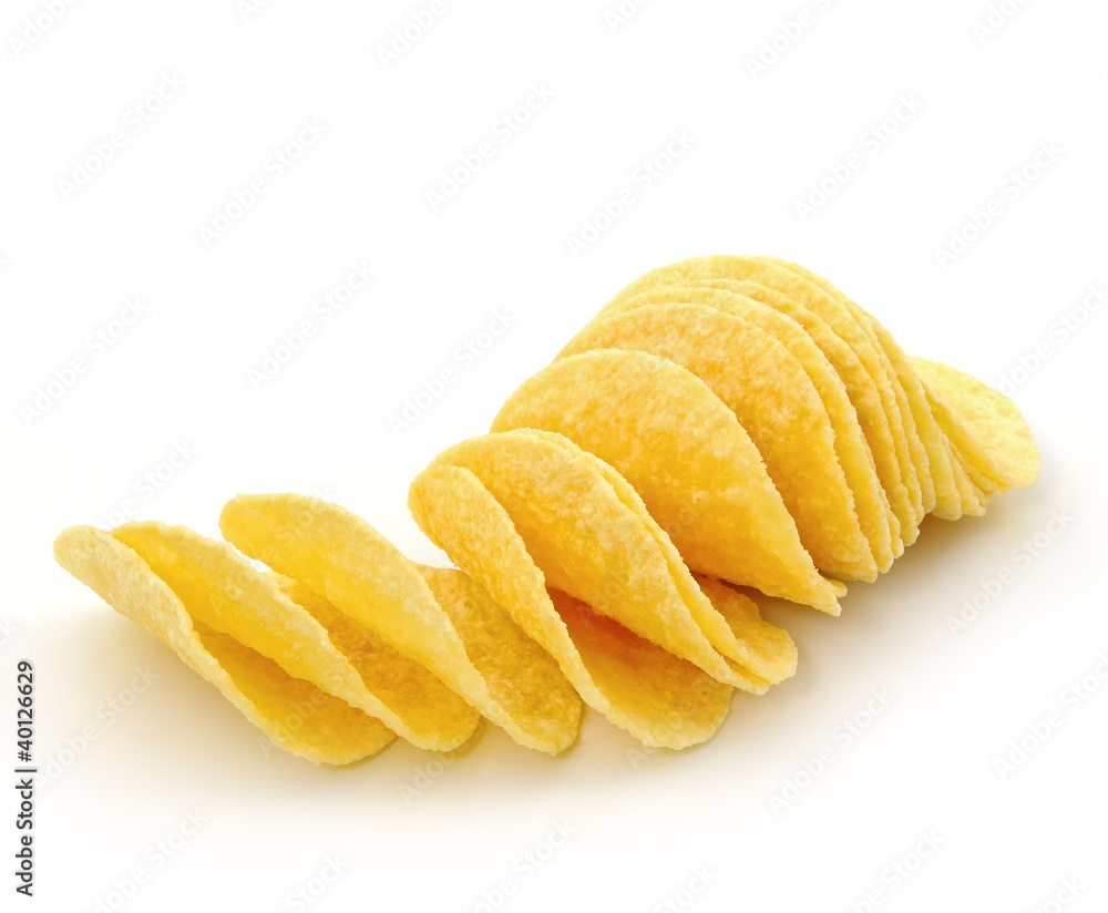 Potato chips isolated on white background Potato chips isolated on white background