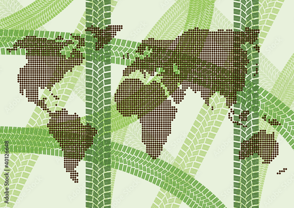 Fototapeta premium Ecology energy tire footprint world map concept