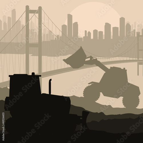 Construction machinery and bulding place vector background